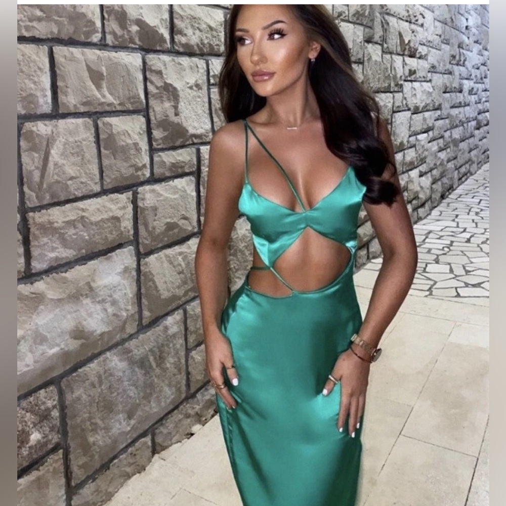 Zara Green Satin Cut-Out Dress